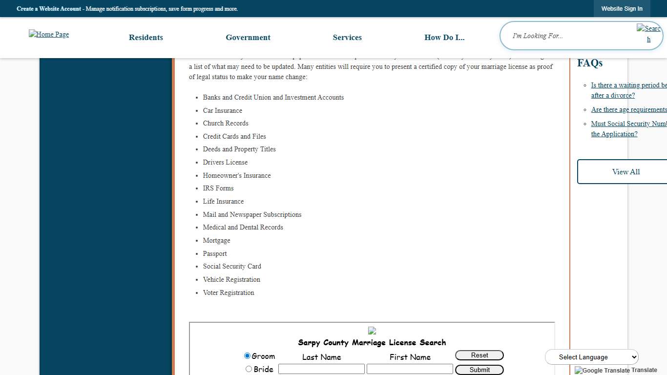 Marriage Licenses | Sarpy County, NE