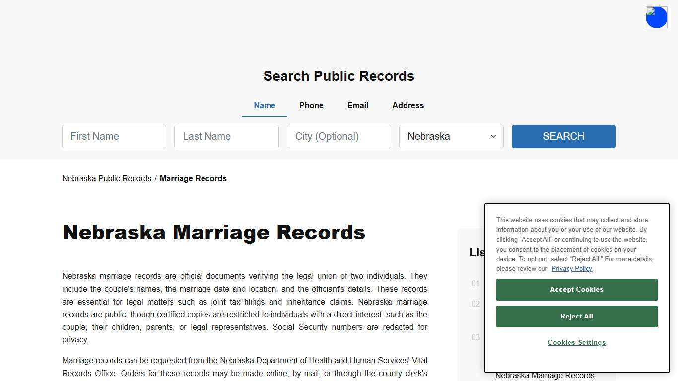 Nebraska Marriage Records Search - Licenses & Certificates