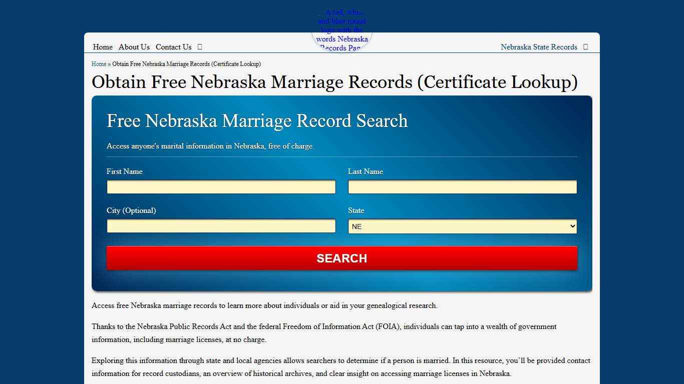 Obtain Free Nebraska Marriage Records (Certificate Lookup)