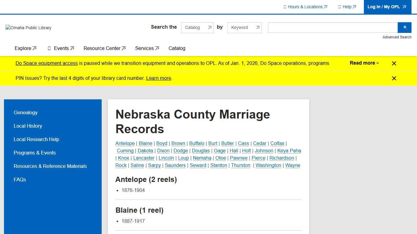 Nebraska County Marriage Records | Omaha Public Library